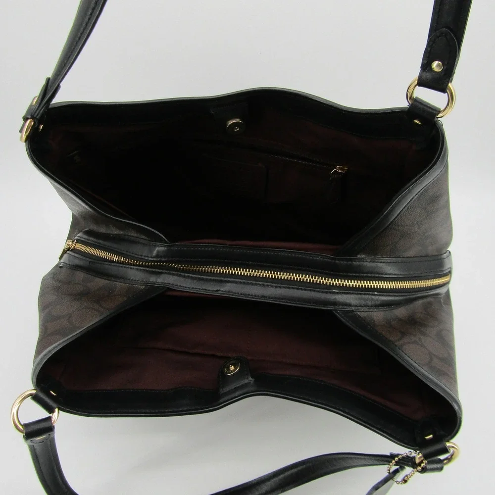 Coach Kristy Shoulder Bag Brown Black Signature Canvas Leather B2291-C6232 Hobo
